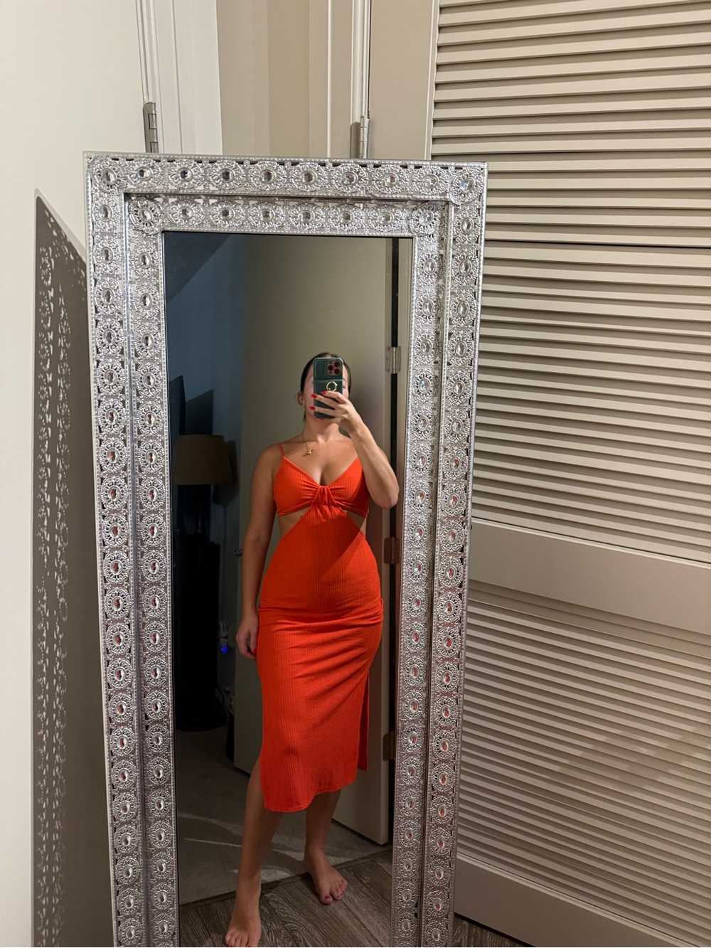Bershka Bright Orange Twist-Front Midi Dress